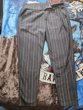 LEMITE Black Pinstripe Fleece Lined Work Pants